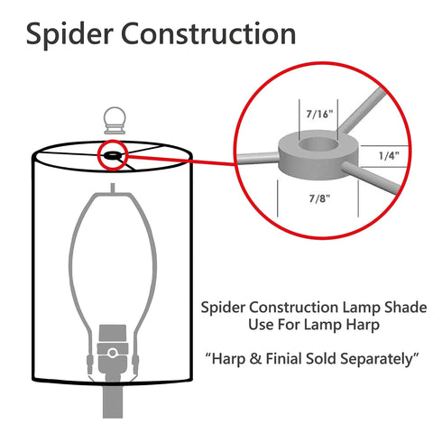 Diagram of Off White Linen Rectangle Lamp Shade With Brass Spider Fitter Hardback Construction 16 Inch Wide Transitional Style Top And Bottom Openings 8 By 16 Inch 10 Inch Tall Fits Lamp Harp showing spider construction details