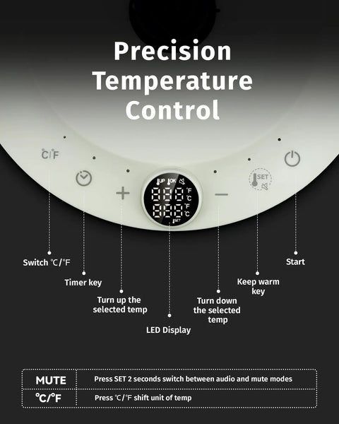 Close-up of LED display and controls for 0.8L Gooseneck Electric Kettle With Precise Temperature Control For Pour Over Coffee And Tea.
