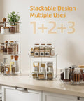 Heavy Lift Double Tier Lazy Susan Turntable Organizer For Pantry Or Fridge Slick Space Saving Cabinet Saver That Kicks Countertop Clutter Out Fast And Stays Smooth All Year Round, clear design with jars and spices.