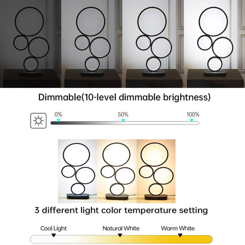 Sleek Modern Table Lamp With 14W Power, Three Color Settings And Ten Level Dimming, Black Acrylic Circular Design Display