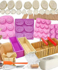 All In One Soap Making Kit For Grown Ups With 2.2 Lb Goat Milk Soap Base, Silicone Loaf Molds, Cutting Box, and DIY Supplies