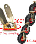 Kickass Industrial Pneumatic Casters With Locking Brake Set Of 4 displaying 360° swiveling mechanism for smooth rolling rubber wheels.