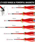 Workhorse Six Piece Insulated Screwdriver Set Rated At 1000 Volts With VDE And GS Certifications Forged From S2 Steel, showing various sizes and magnetic tips.