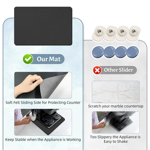 17x12 Inch Gray Kitchen Appliance Sliders With 360 Degree Swivel Base shown with felt sliding side for protecting counters.