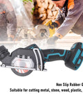 Hotshot Mini Circular Saw Delivers Savage 19000 RPM Rotation For Spark Free Precision Cutting Across Metal Stone And Wood With Detachable Dust Guard To Keep Job Site Crisp Clean, showing non-slip grip and blade.