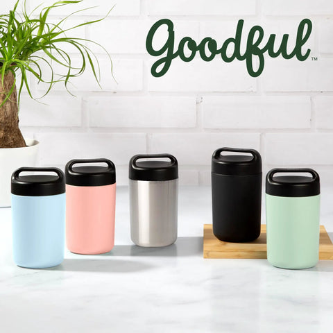 Heavy Duty Double Wall Vacuum Sealed Stainless Steel Food Jar With Rugged Carry Handle Lid Keeps Your Lunch Sizzling Hot All Day Leakproof Grab And Go Sixteen Oz Sky Blue in various colors.