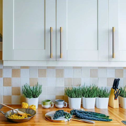Slick 10 Pack Kitchen Cabinet Handles 5 Inch Brushed Satin Nickel Knurled Gold Drawer Pulls on kitchen cabinets.