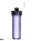 Hella Solid Whole House Sediment Filter System for Crystal Clear Water in transparent housing with pressure relief cap