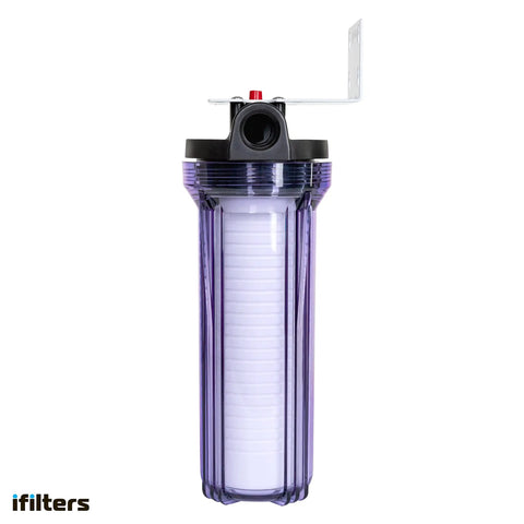 Hella Solid Whole House Sediment Filter System for Crystal Clear Water in transparent housing with pressure relief cap