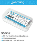 Heavy Duty M5 Flat Head Hex Socket Countersunk Screws Assorted Lengths Twenty To Forty Millimeters Built Slick 304 Grade Stainless Steel sure grip kit in a clear storage container.