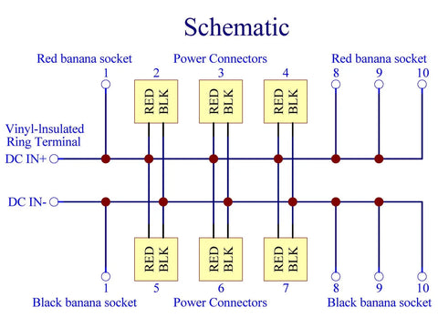 Schematic of Beefed Up Banana Jack And Power Pole DC Power Distribution Strip With Ten Outlets And Six Pole Positions