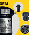 Kaidi KDPT007 Linear Actuator Motor For Power Recliner Lift Chair showing model and connection details against a yellow background.