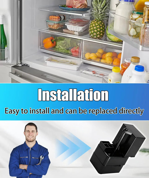 Universal Compressor Start Relay And 15 Mfd Run Capacitor Kit Fits Frigidaire And Kenmore Fridges shown inside a fridge with food.