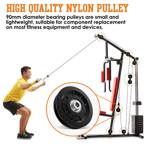 Heavy Duty Nylon Pulley Wheel For Home Gym Cable Setup Replacement With Precision Machined 6202z Metal Bearings and Rock Solid Construction for fitness equipment.