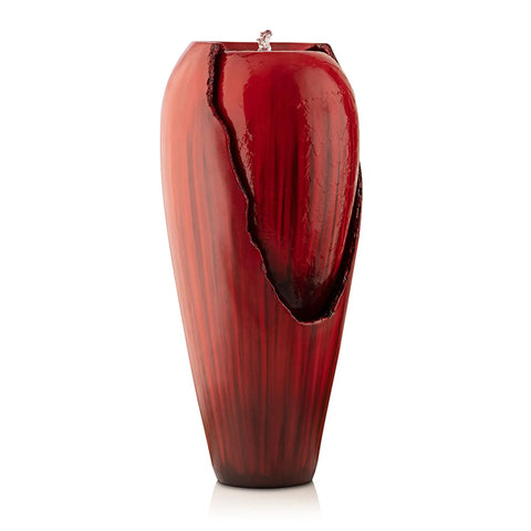 33 Inch Outdoor Vintage Cascading Antique Jar Water Fountain With LED Lights Red Finish for garden, patio decor