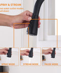 Touchless Kitchen Faucet With Pull Down Sprayer And Soap Dispenser, showing spray and stream mode controls, matte black