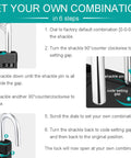 Step-by-step guide for Small Combo Padlocks For Gym And School Lockers setting combination, featuring dial and shackle.