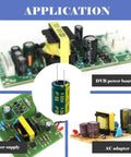 Top Shelf 10 Pack Of 400 Volt 22 Microfarad Aluminum Electrolytic Capacitors on electronic circuit boards for repairs.