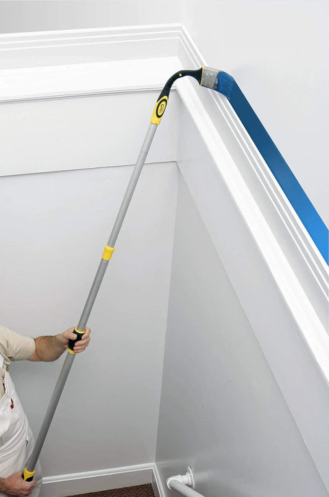 Using Gooseneck Angular Paint Brush with Flexible Soft Grip Handle Two And One Half Inch Extend Your Reach Fits On Any Extension Pole Angled Filaments For Precise Cut Ins Great For Latex Or Oil Based Paints Easy Paint Release on a high wall