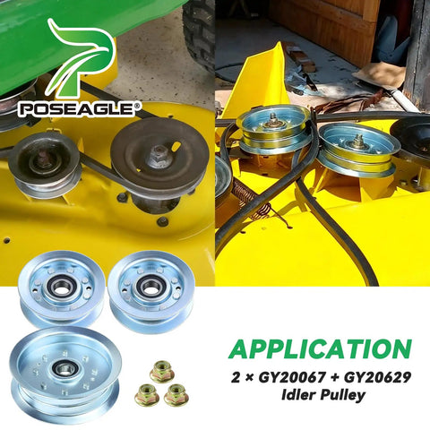 Two Piece Idler Pulley Kit For Mower Deck Featuring Straight Up Reliable Gy22172 And Gy20629 Oem Replacement Parts with steel build