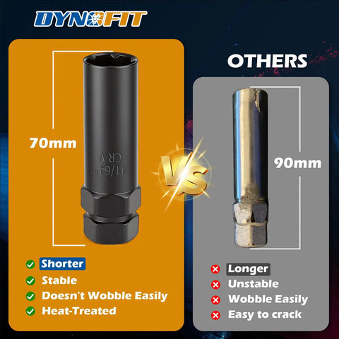 Comparison of 6 Spline Tuner Lug Nut Key Socket Wrench Featuring Heavy Duty Steel Ratchet Bit with 70mm and 90mm sizes.