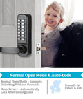 Keyless Entry Door Lock With Mechanical Keypad And Handle, Weatherproof Digital Combination Front Door Lock Set shown on door