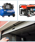 Image of a blue air compressor and a red generator, showcasing heavy duty machinery for various applications.