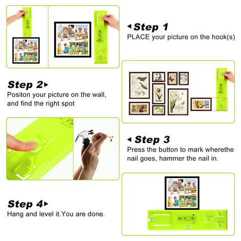 Picture Hanging Kit With Built In Level For Quick And Precise Wall Mounts step-by-step guide with tool and frames