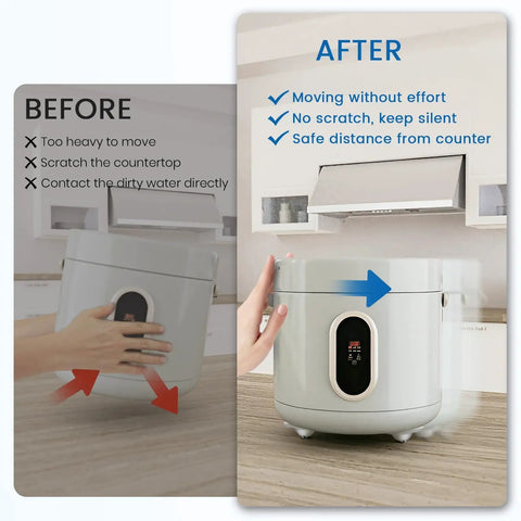 Heavy Duty Self Adhesive Caster Wheels And Appliance Slider Rollers make furniture shifting a breeze shown before and after usage.