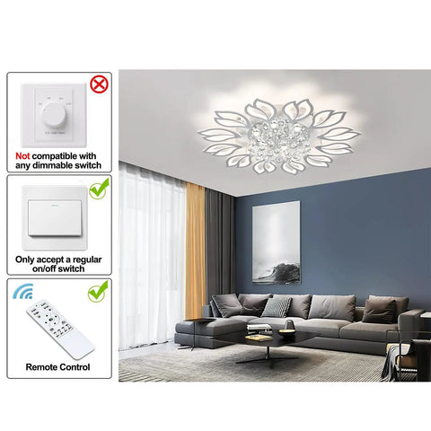 Living room with Led Flower Ceiling Light With Remote Dimmable Modern Flush Mount Chandelier, Acrylic Petal Ceiling Fixture.