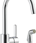 Precept Single-Handle Kitchen Faucet With Side Sprayer In Chrome, 360 Degree Swivel, Modern High Arc Design and Steel Construction