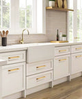 Kickass Square Cabinet Handles 10 Pack Featuring Three Inch Screw Spacing And Brushed Champagne Gold Zinc Alloy Furniture Pulls For Kitchen Cabinets Dressers And Closets on white cabinets.