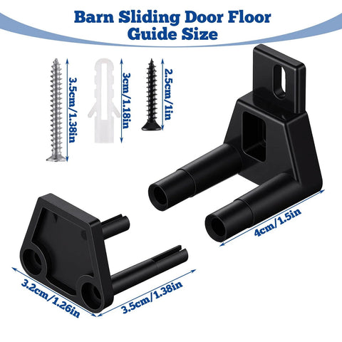Two Pack Adjustable Barn Door Floor Guide Set With Wall Mount Guides And Screws For Sliding Doors, Black POM Steel