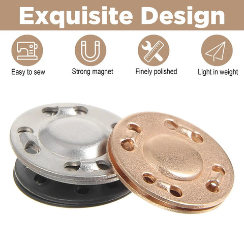 12 Pairs Killer Hold Magnetic Snaps, No Sweat Easy Sew On Fasteners, Heavy Duty Metal Buttons For Bags, showing a silver and copper snap.