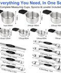 Magnetic Measuring Cups And Spoons Set For Kitchen Use With Nesting Design And Readable Measurements, complete set displayed