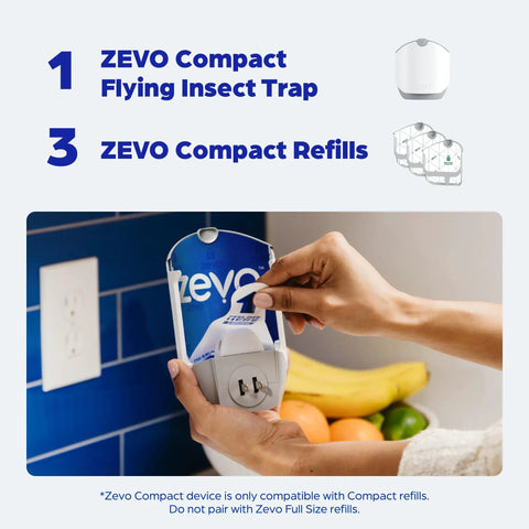 Plug And Play Flying Insect Trap Kicks Out Gnats Fruit Flies And Pesky Moths Zero Chemical Indoor Bug Catcher shown with refills