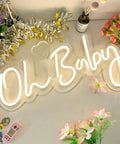"Oh Baby Neon Sign For Baby Shower And Photo Backdrop, LED Neon Light on Acrylic with Decor, Adjustable Brightness Glow"