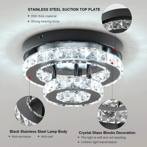 Crystal Chandeliers For Dining Room And Hallway Lighting, Chrome LED Ceiling Light, 9.8 Inch, Semi Flush Mount, Clear Drops