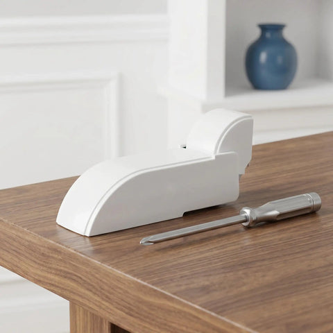 Spring Loaded DIY Friendly Freezer Door Hinge Replacement Kit Durable Iron 2 Pieces Easy Install on a wooden table with screwdriver