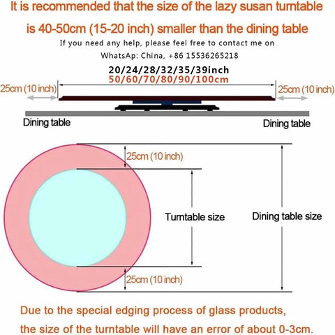 Heavy Duty Tempered Glass Lazy Susan Turntable 32 Inch Round Rotating Tray Kitchen Dining Table Server size guidance diagram