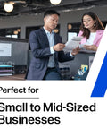 Office setting with two professionals reviewing documents, suitable for small to mid-sized businesses.
