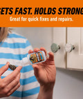 Tough As Nails Super Glue Pack Of Six 15 Grams Tubes Clear Bonding Liquid for quick repairs being applied to a decorative knob.