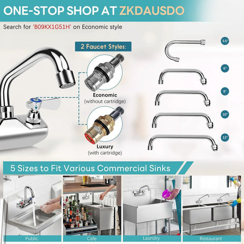 Leak Free Heavy Duty Commercial Kitchen Sink Faucet With 4 Inch Center And 10 Inch Swivel Spout Two Hole Wall Mount Brass Construction options