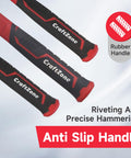 Close-up of handles from Six-Piece Rubber Mallet Hammer Set With Dead-Blow, Sledge, Stoning, Ball Peen and Claw, Pro-Grade Anti-Vibration