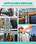 Waterproof 1.5 Inch Digital Fuel Flow Meter With EMI Protection Inline NPT Thread installed in various liquid transfer setups