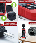Sound Level Data Logger With Real Time Decibel Readouts 30 To 130 dB Range shown with microphone and tripod mount features