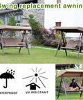 Beige 3 Seater Patio Swing Canopy Replacement Top Cover Waterproof Windproof Rainproof Sunproof 210D Oxford Cloth For Outdoor Garden Porch Swings Durable All Weather Ready