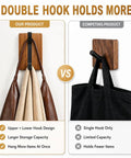 Comparison of Rustic Wood Adhesive Wall Hooks Four Pack Heavy Duty Sticker Hangers with double hook design vs single hook.
