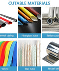 Cutable materials including thermal casing, fiberglass tube, and nickel belt for use with Heavy Lift Auto Heat Shrink Tube Cutter Machine.