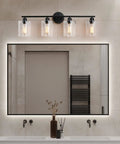 4 Light Matte Black Vanity Light Over Mirror With Clear Glass Shades Modern Farmhouse Wall Sconce For Bathroom UL Listed